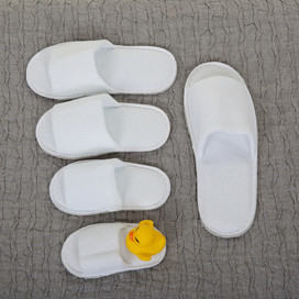 Children's Open Toe Slippers, Towelling, Padded Sole, Anti slip, White, Home, BC SoftWear